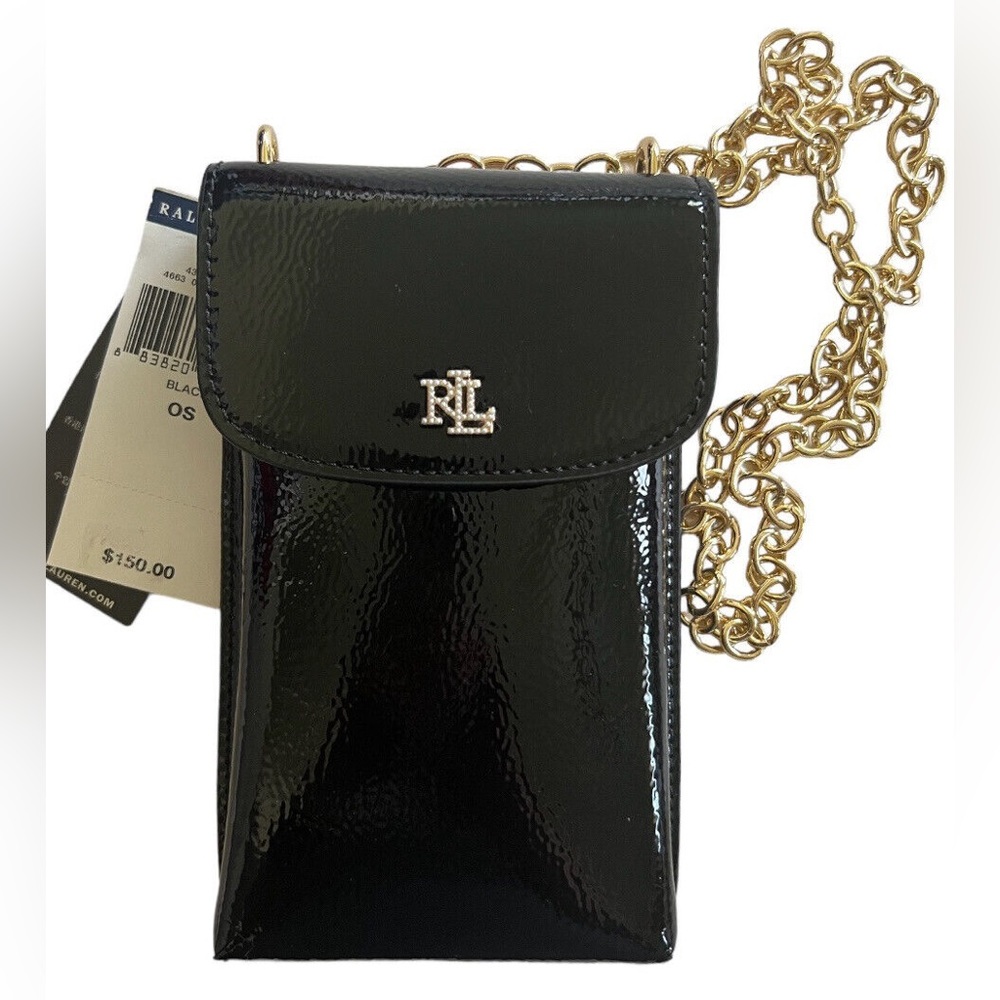 Lauren Ralph Lauren Crossbody Phone Wallet Black Patent Leather